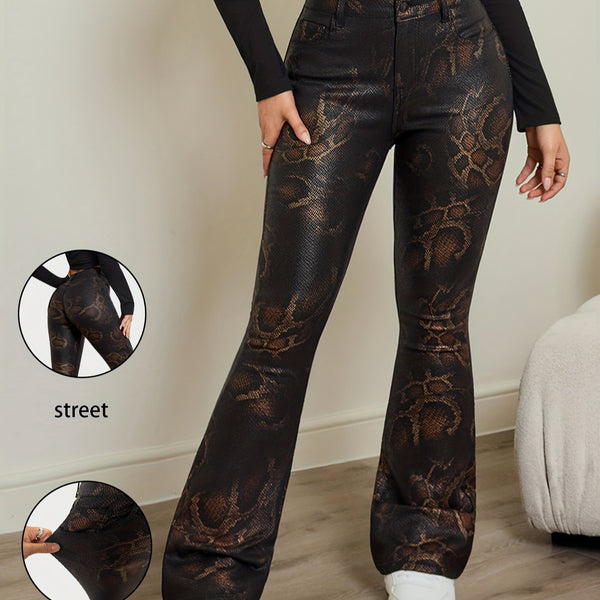 American new elegant, casual, versatile, slim, medium and high elasticity retro snake pattern flared jeans, women's color