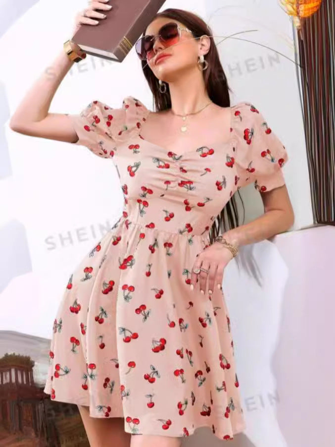 Spot Cross Border 2024 Europe and America Amazon New Fashion and Elegant Printed Square Neck One-Shoulder Dress