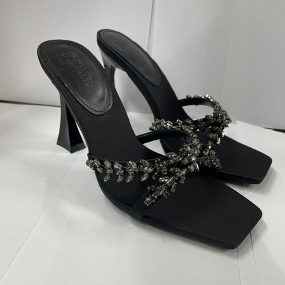 2026 summer European and American silk satin thin heel cross rhinestone square toe open toe slippers high heel slippers fashionable and sexy style