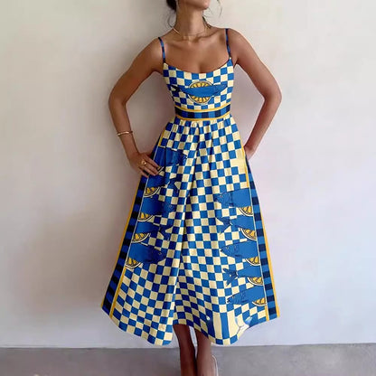 Amazon's new cross-border European and American fashion print pleated waist slip dress for spring 2026