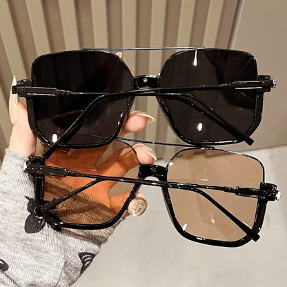 Extra-large frame sunglasses for women, high-end square double-beam pilot sunglasses, UV-blocking and face-enhancing small sunglasses