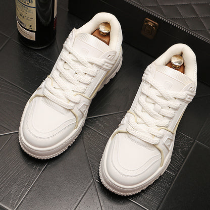 Versáteis sapatos brancos de strass malha baixa sapatos papai casual verão respirável tendência versátil plataforma sola aumento de altura para homens