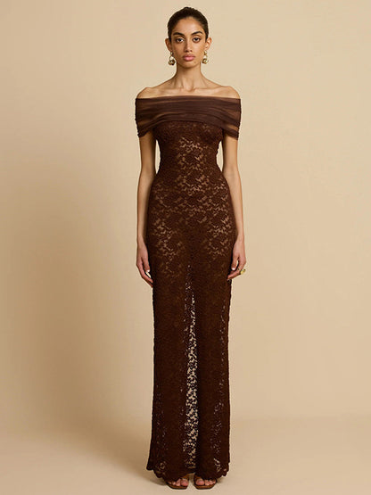 Cross-border wholesale autumn new women's clothing sexy lace one-shoulder see-through slit slim hip wrapping dress for women