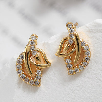 RAKOL Korean Style Simple Fashion Leaf Stud Earrings Copper Plated AAA Zircon Earrings Internet Celebrity Trendy Geometric Earrings for Women