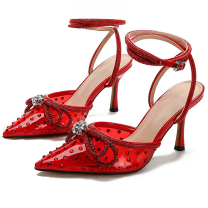 Huizhou new rhinestone transparent high-heeled sandals, women's stiletto heels, pointed toes, European and American high-heeled shoes, with a toe foreign trade
