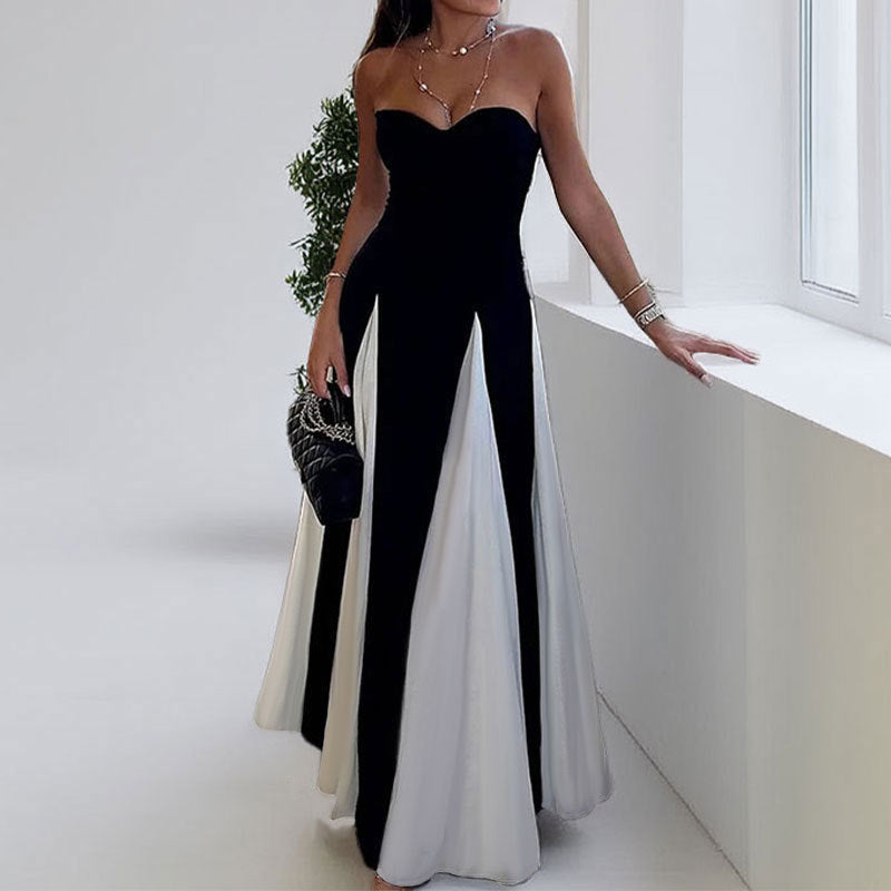 2026 spring new cross-border European and beautiful clothing fashionable commuting temperament elegant bandeau one-shoulder solid color dress