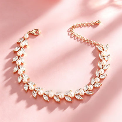 RAKOL cross-border new light luxury elegant fully studded zircon pearl bracelet for brides, banquets, evening gowns