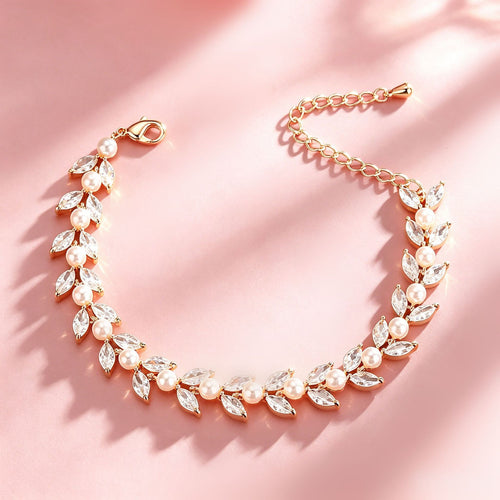 RAKOL cross-border new light luxury elegant fully studded zircon pearl bracelet for brides, banquets, evening gowns