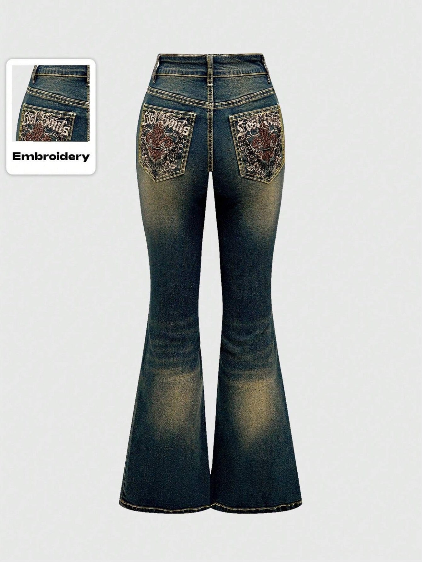 [Cross-border explosive] slightly spicy embroidery jeans elastic slim women's jeans blue