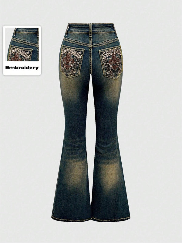 [Cross-border explosive] slightly spicy embroidery jeans elastic slim women's jeans blue