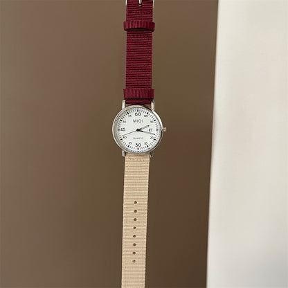 European and American trendy canvas with color-blocking design for female students, simple and fresh INS with calendar quartz