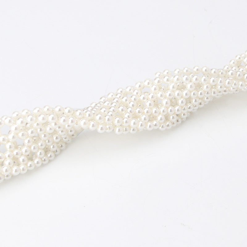 New product trend ladies belt sweet fashion imitation pearl woven waist chain elegant ladies dress decorative belt