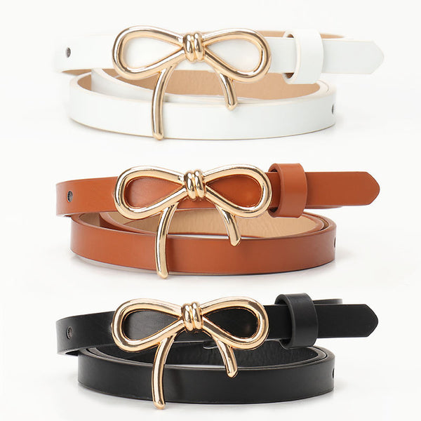 New Sweet Girl Bow Ladies Belt Gold Buckle Versatile Dress Light Luxury Premium Decoration Belt Woman