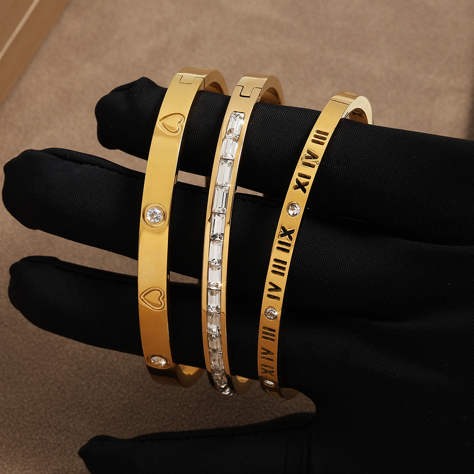 RAKOL Cross-border European and American Amazon Fashion Stainless Steel Heart Bracelet Set Wholesale Women's Light Luxury Bracelet Accessories