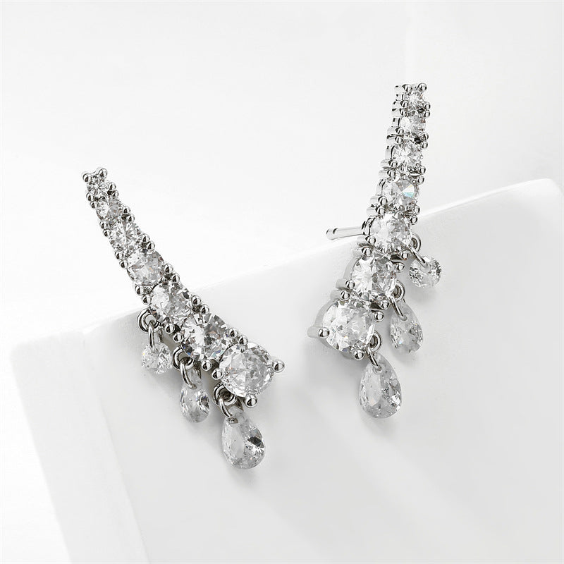 RAKOL Cross-border Fashion Aneurcade Gradient Rhinestone Hook-On Earrings for Women, Design Sense Zircon Stud Earrings for Women