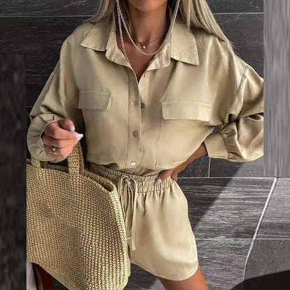 2025 summer new cross-border European and American fashion casual sports simple style solid color top shorts two-piece set 661