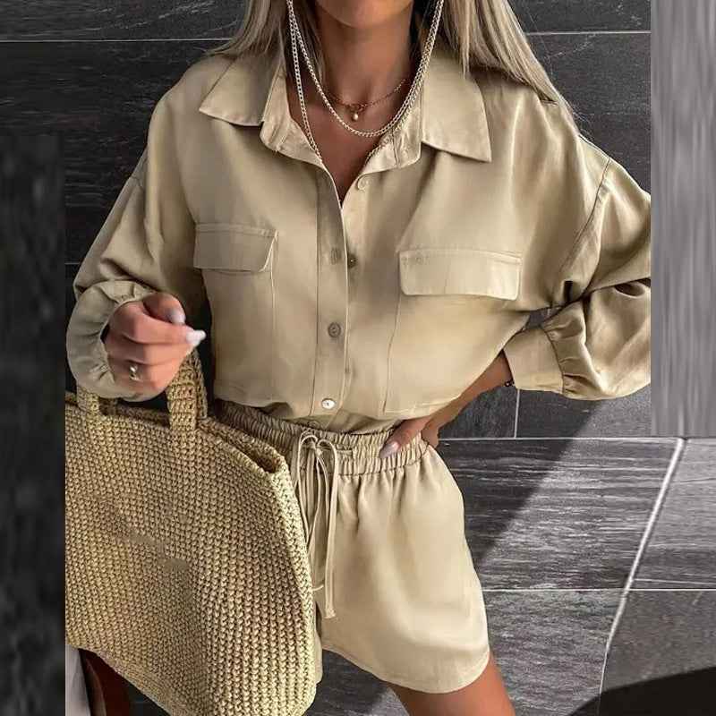 2025 summer new cross-border European and American fashion casual sports simple style solid color top shorts two-piece set 661