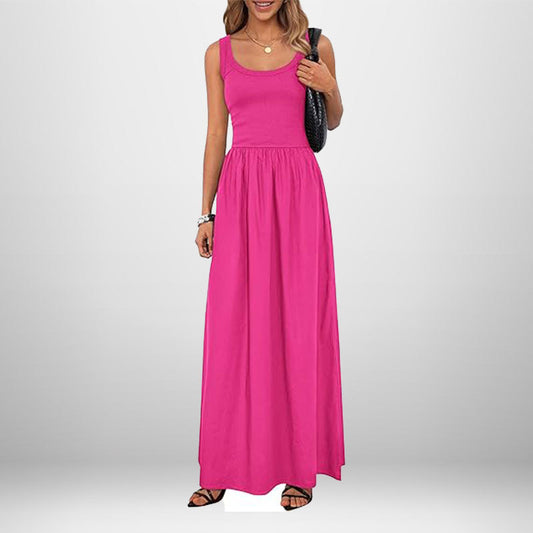 2025 spring new European and American foreign trade women's clothing elegant temperament solid color sleeveless slimming fashion slip dress