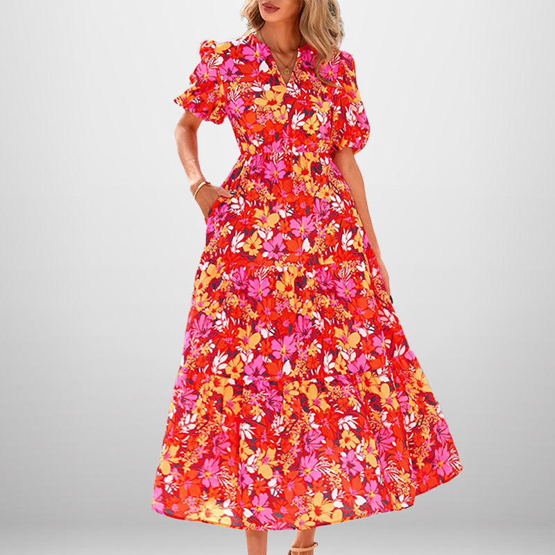 2025 summer new cross-border European and American fashion elegant and dignified atmospheric printed dress French maxi dress 661