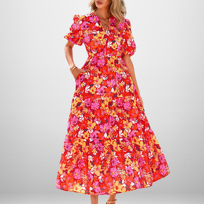 2025 summer new cross-border European and American fashion elegant and dignified atmospheric printed dress French maxi dress 661