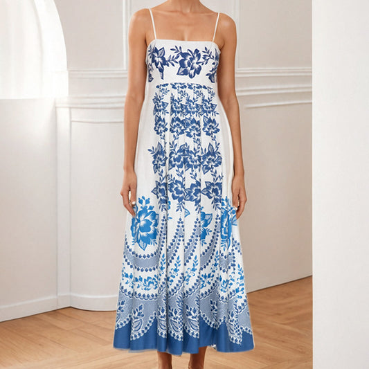 2026 spring cross-border independent station Amazon cross-border women's clothing graffiti resort style high-waisted slimming slip dress