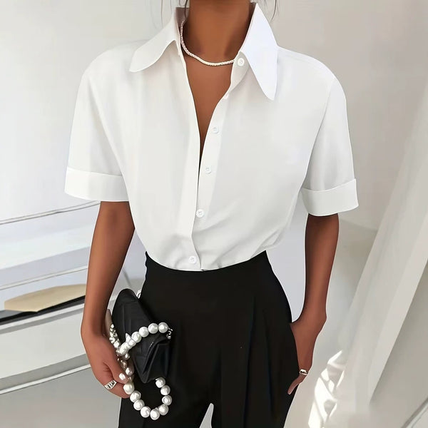 Cross-border European and American short-sleeved shirt for women, summer French-style drapey temperament, light luxury high-end short-sleeved shirt top