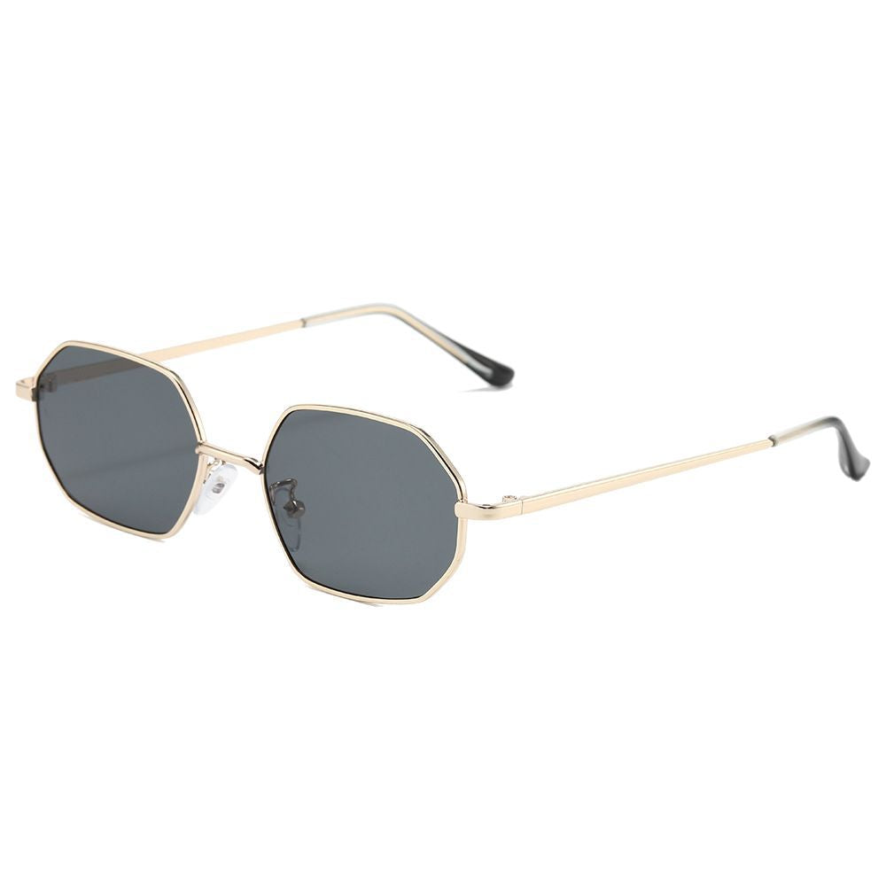 Polygonal metal small frame sunglasses for men and women high-end retro beach outing street sunglasses UV protection