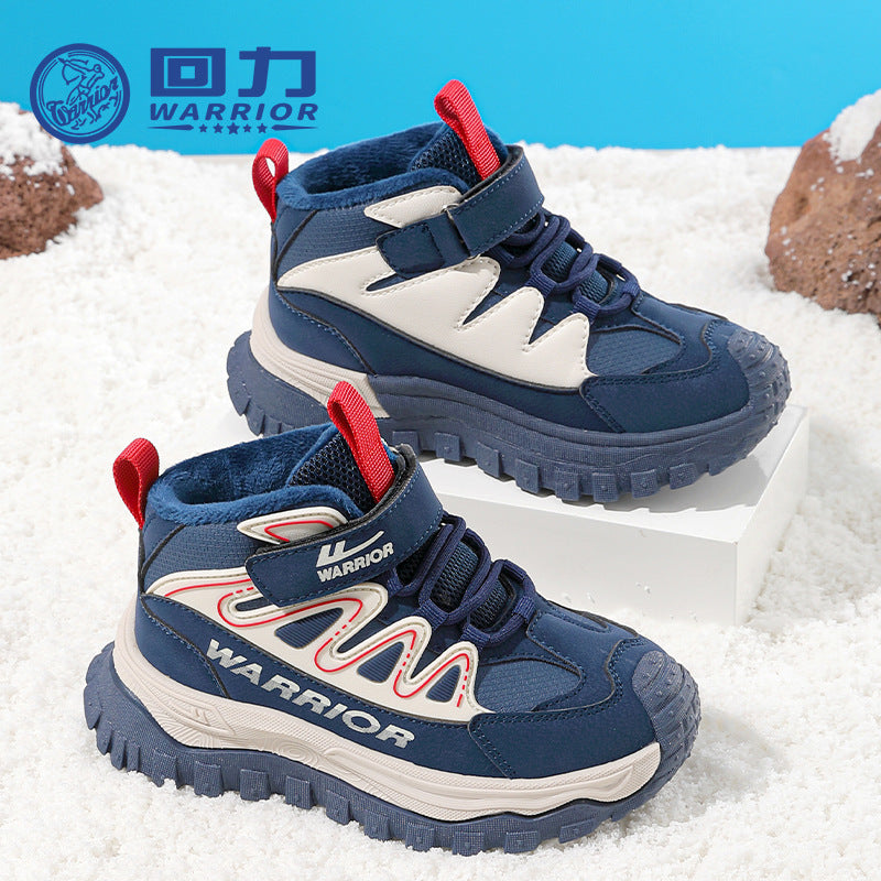 Pull-back blue striped platform shoes, new warm two-cotton shoes in winter, medium and large children, men's and women's casual shoes, light soles and cold stickiness