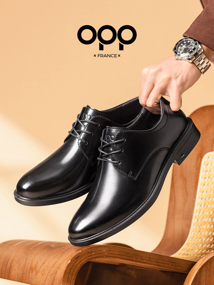 Sapatos para homem OPP Primavera 2026, novos modelos para negócios e ocasiões formais, em pele genuína preta de alta qualidade, estilo britânico, para homens de bom gosto.