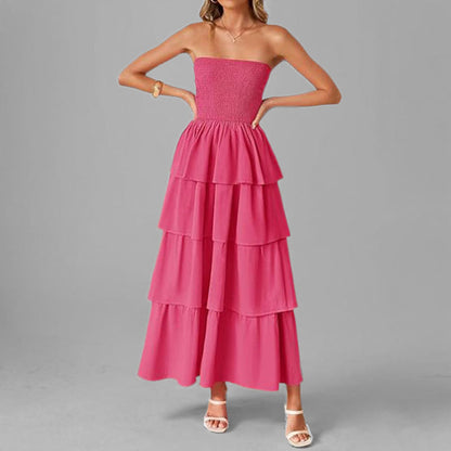 AliExpress 2026 spring new cross-border European and American clothing temperament fashion bandeau solid color long dress for women