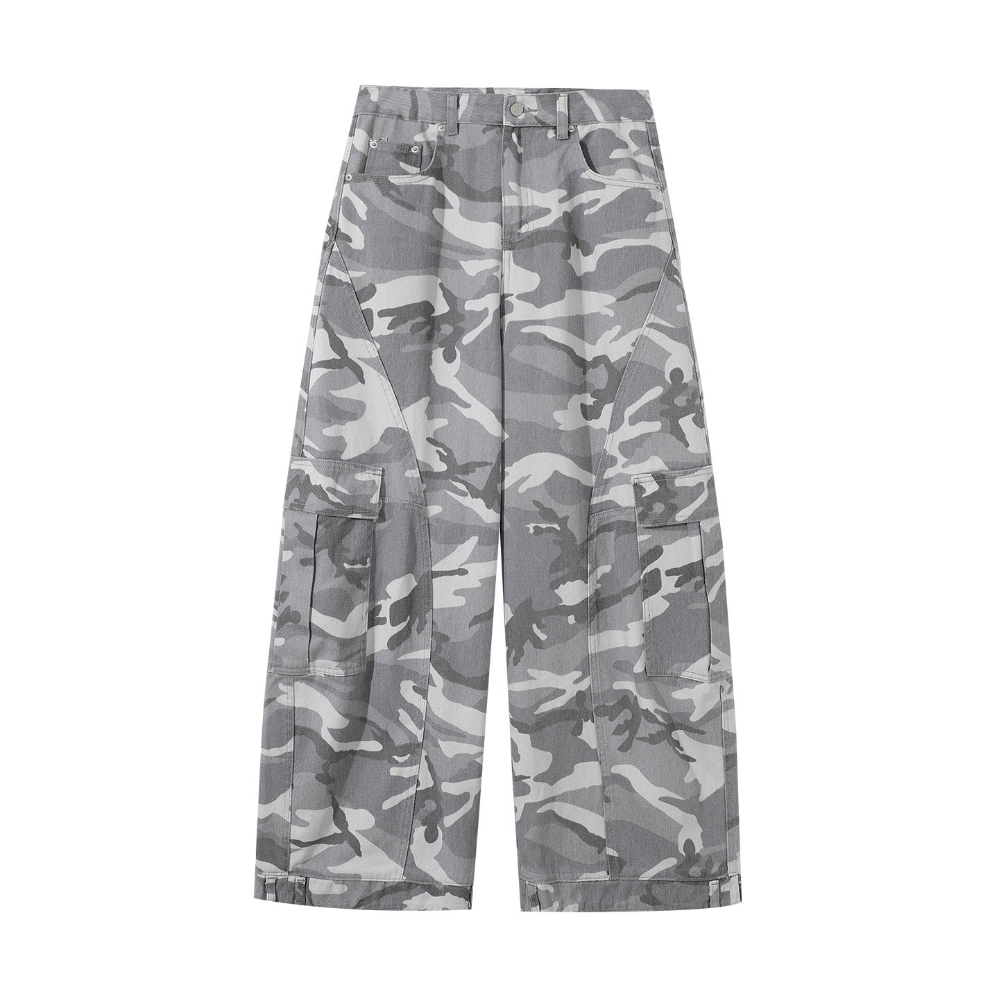 Neutral autumn and winter high street gray and white camouflage pants, plus size cargo pants, women's trendy brand loose and versatile straight wide-leg scimitar pants