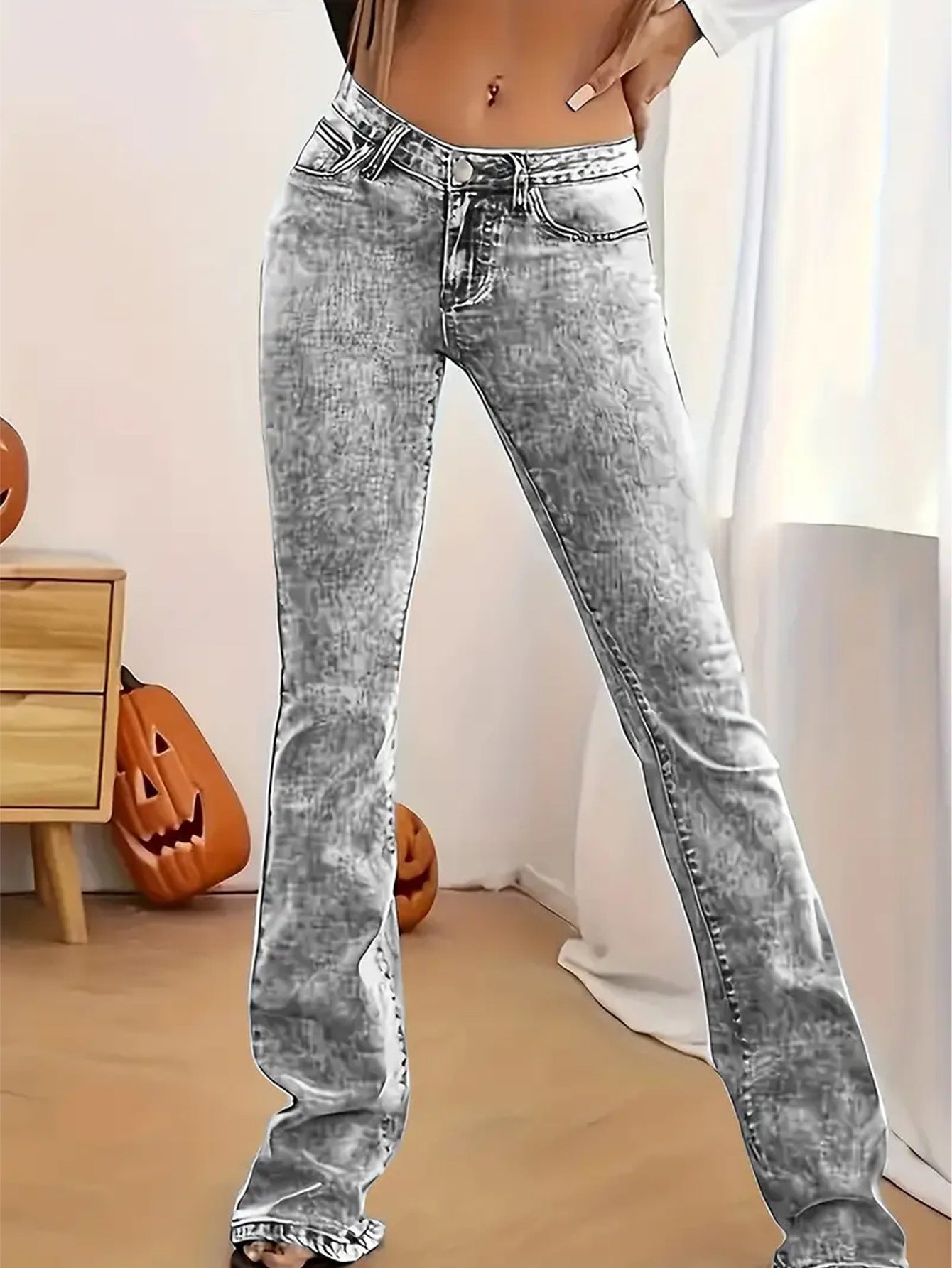 European and American cross-border simple gray jeans washed and versatile slim slimming stretch denim trousers JEANS