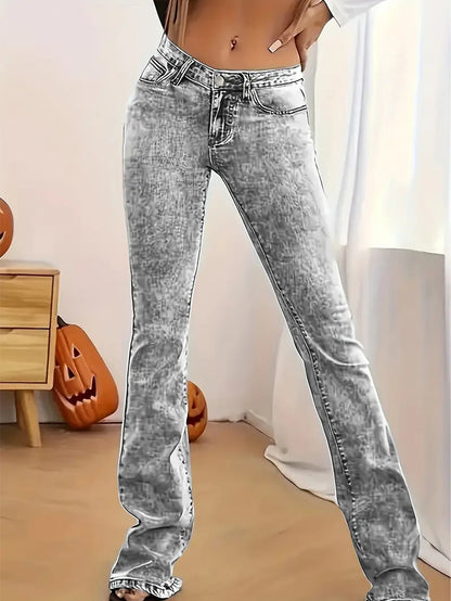 European and American cross-border simple gray jeans washed and versatile slim slimming stretch denim trousers JEANS