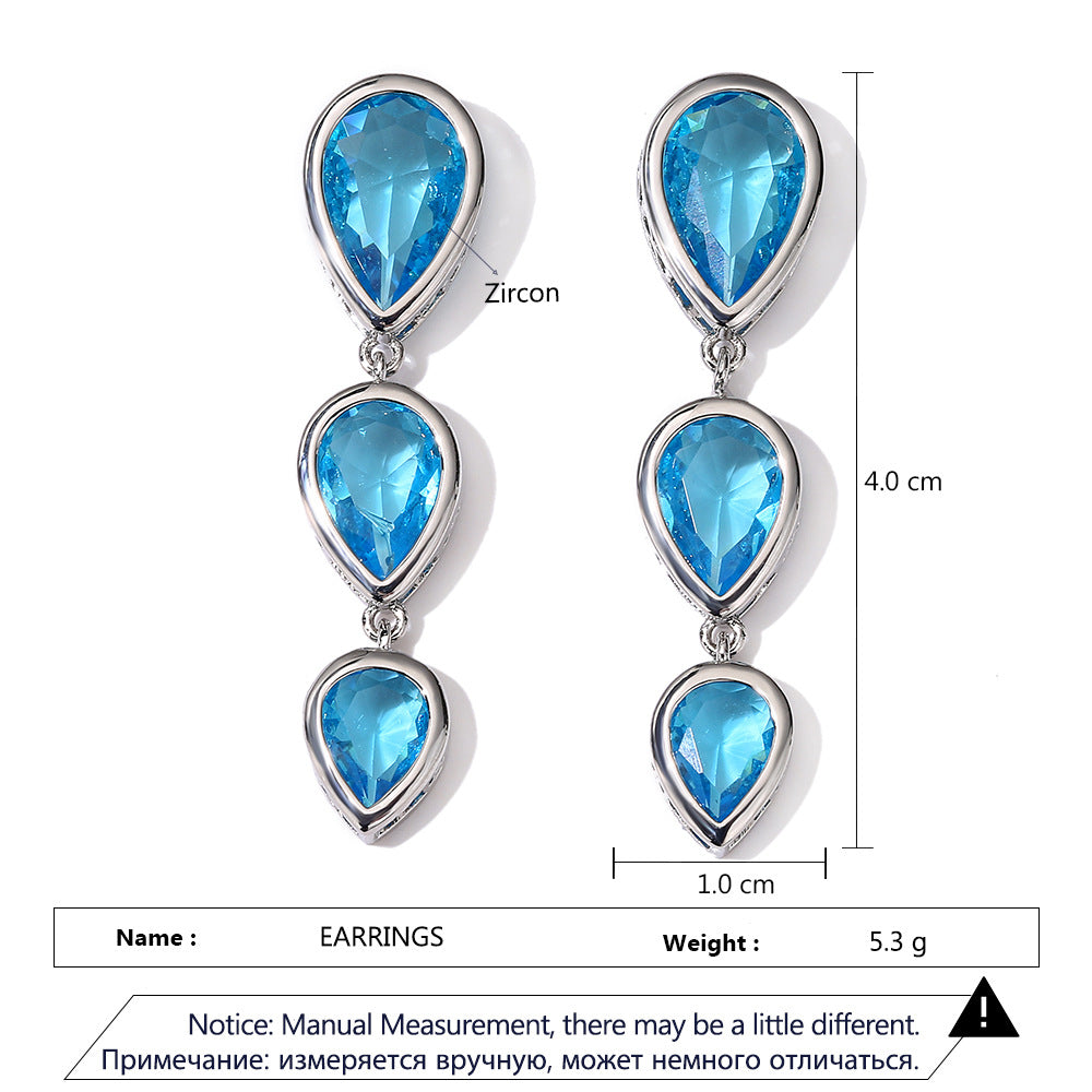 RAKOL cross-border Europe and America AliExpress ebay fashion bridal geometric water drops zircon tassels women's stud earrings