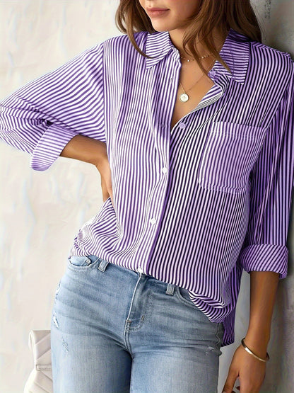 Amazon foreign trade European and American clothing wish AliExpress tops casual long sleeve striped shirts midi maxi size