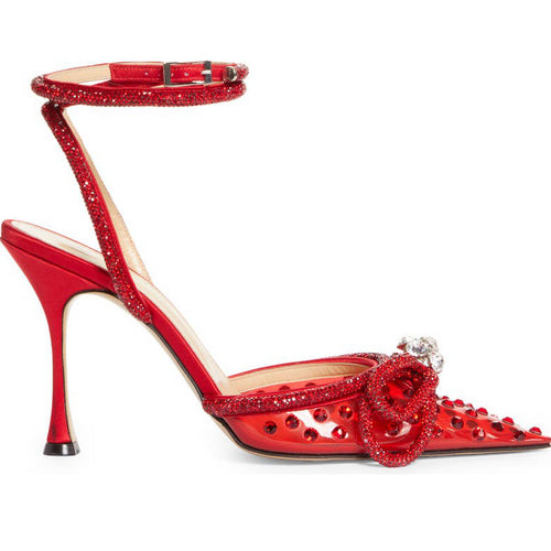 Cross-border customized high heeled sandals bow rhinestone women's shoes thin heel pointed high heels European and American women cross-border exclusive