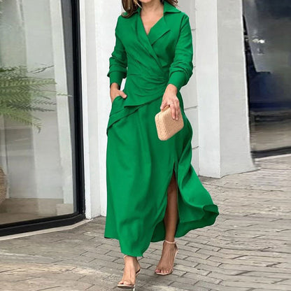 2026 spring European and American new temperament elegant casual temperament long solid color long sleeve long skirt dress