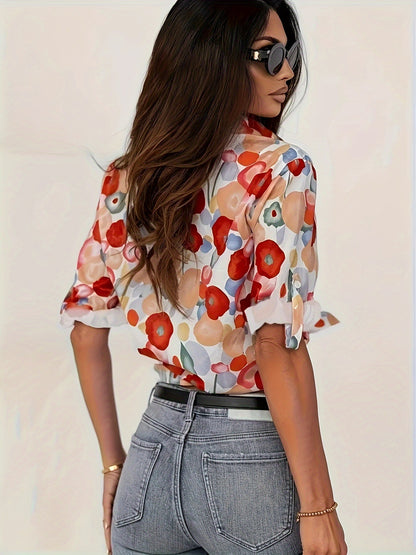 Cross-border foreign trade 2024 3D digital printing ladies fashion long sleeve shirt new hot sale floral top is gorgeous