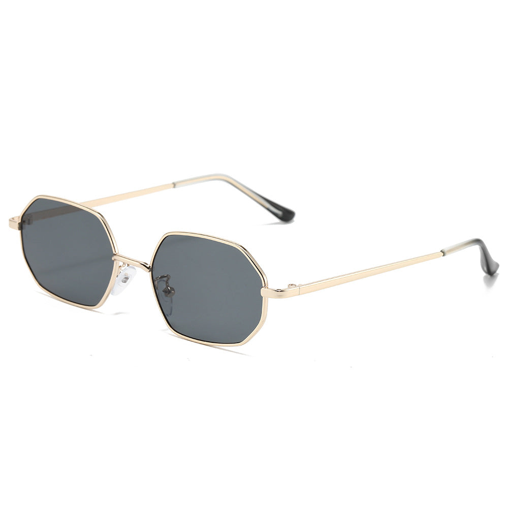 Polygonal metal small frame sunglasses for men and women high-end retro beach outing street sunglasses UV protection
