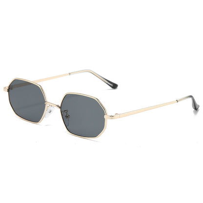 Polygonal metal small frame sunglasses for men and women high-end retro beach outing street sunglasses UV protection