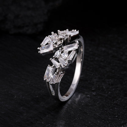 RAKOL Open Copper Zircon Semi-Setting Bracelet Diamond-Encrusted Simple Versatile Elegant Bracelet Women's Bracelet Ring Set