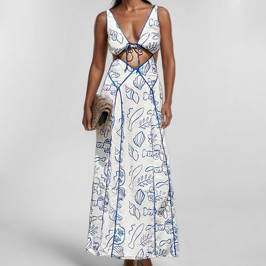 Cross-border 2026 European and American foreign trade women's fashion casual simple and sexy halterneck hollow sleeveless European and American dress women