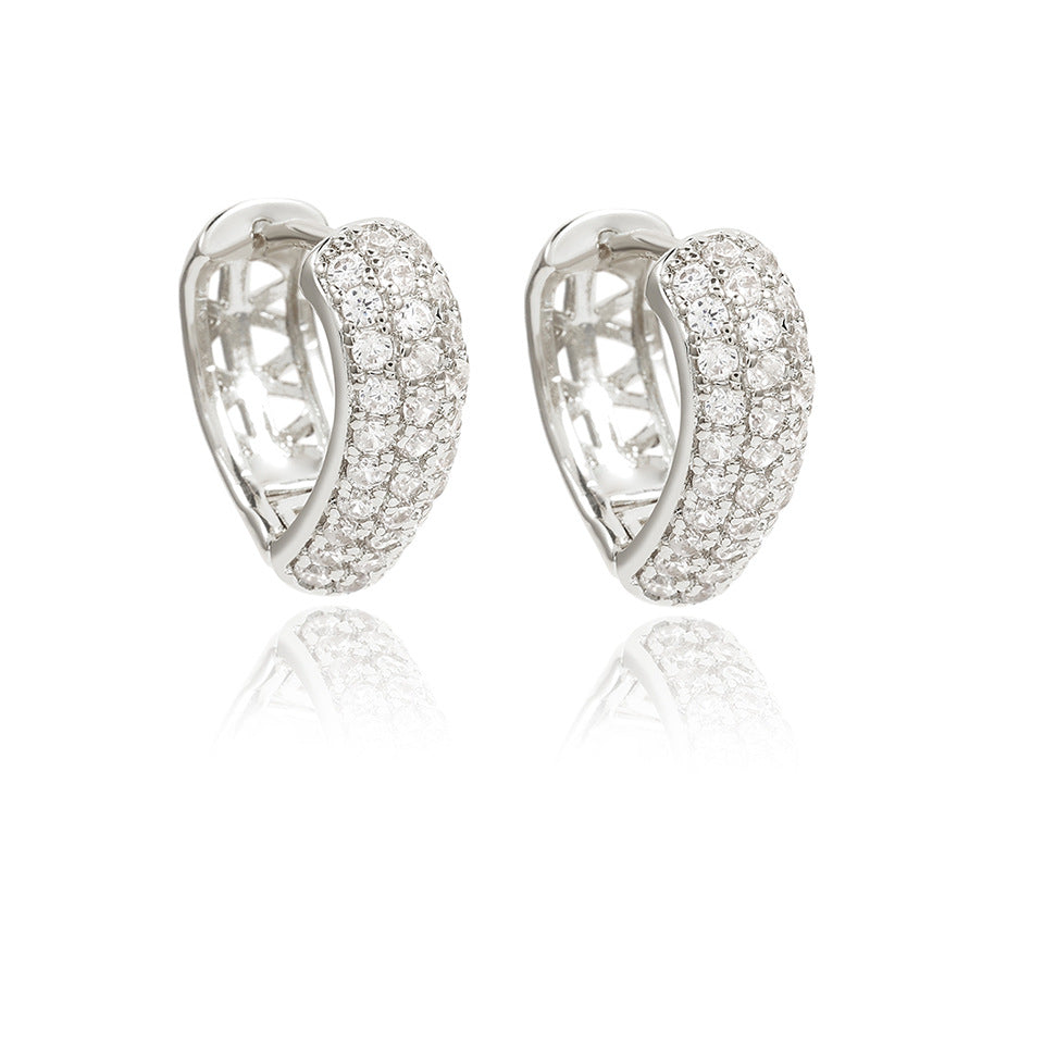 European and American popular stainless steel gold-plated multi-row diamond zircon earrings temperament light luxury style girls' earrings jewelry wholesale