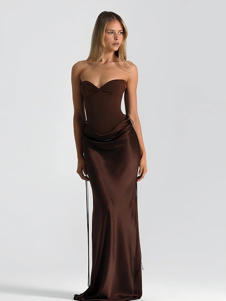 Foreign trade new European and beautiful fashion fashion solid color fishbone waist slim dress skirt draped streamer fishtail long skirt