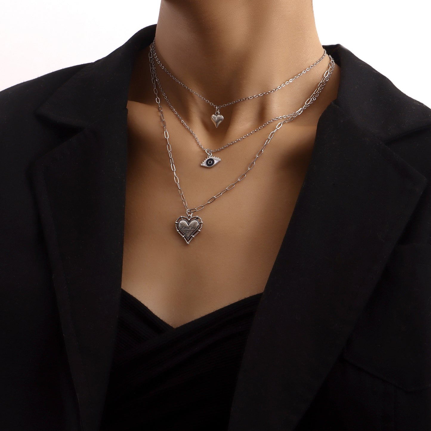 European and American cross-border jewelry Trendy multi-layer blue eyes love pendant necklace female fashion temperament anchor necklace