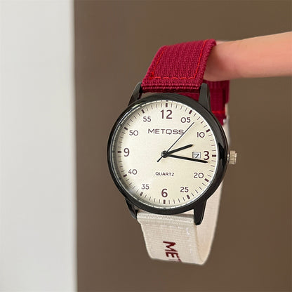 European and American trendy canvas with color-blocking design for female students, simple and fresh INS with calendar quartz