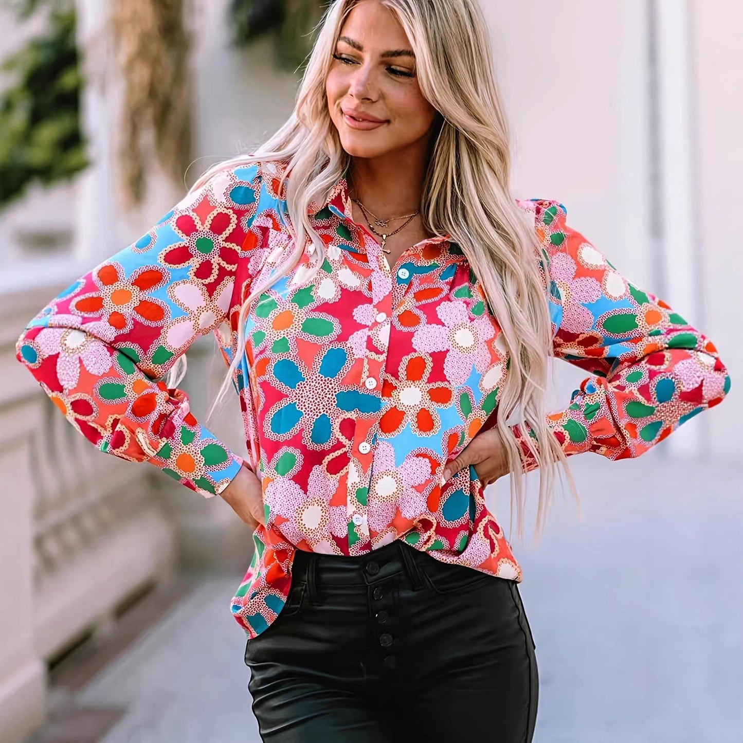 Cross-border European and American plus-size full-print prints, various pattern options, long-sleeve loose casual tops plus sizes