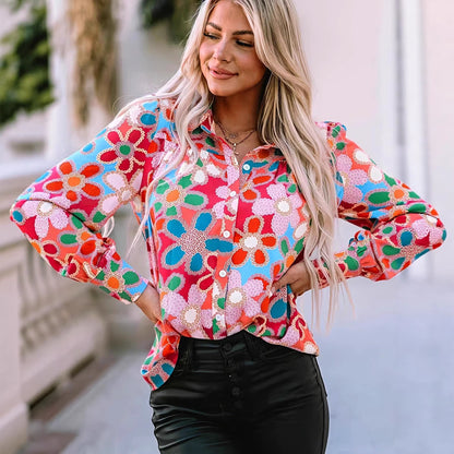 Cross-border European and American plus-size full-print prints, various pattern options, long-sleeve loose casual tops plus sizes