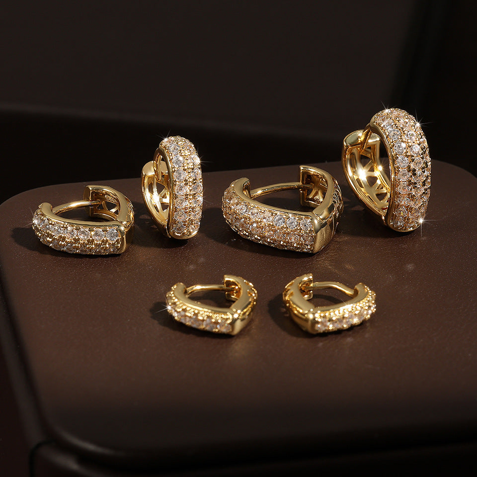 European and American popular stainless steel gold-plated multi-row diamond zircon earrings temperament light luxury style girls' earrings jewelry wholesale