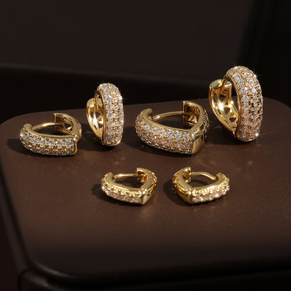 European and American popular stainless steel gold-plated multi-row diamond zircon earrings temperament light luxury style girls' earrings jewelry wholesale
